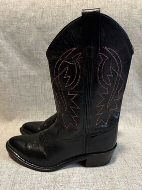 Old West Black Leather Kids Western Cowboy Boots Unisex